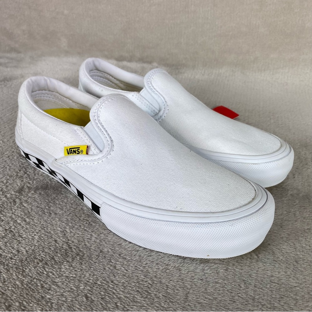 Vans Classic Slip On Sneaker Shoes Mens 6 Womens 7.5 White Check Canvas NEW